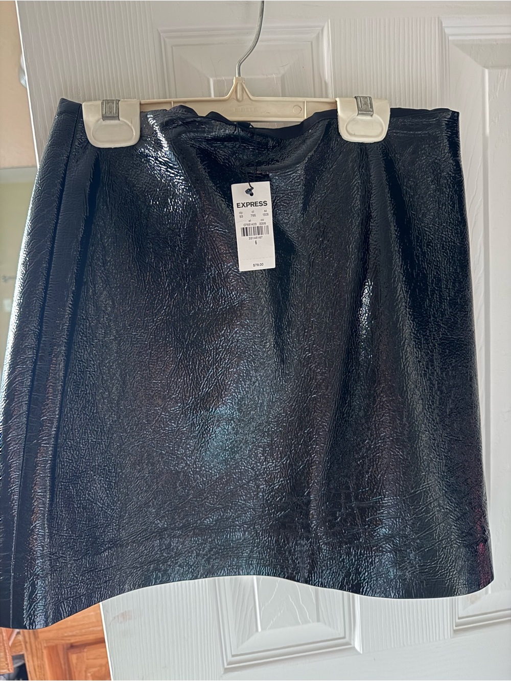 Express Shiny Black Patent A-Line Mini Skirt